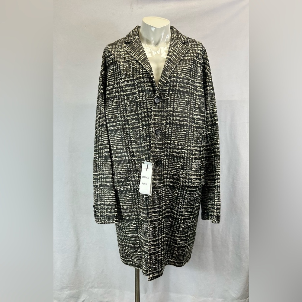 BOTTEGA VENETA Men’s Plaid Lambskin Leather Coat in Gray